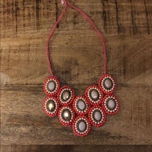 Coral white beaded costume jewelry necklace